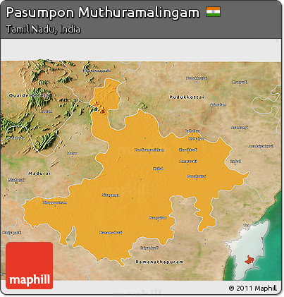 Political 3D Map of Pasumpon Muthuramalingam, satellite outside