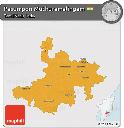 Political 3D Map of Pasumpon Muthuramalingam, single color outside
