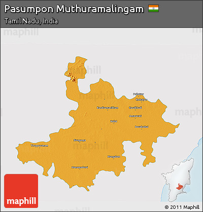Political 3D Map of Pasumpon Muthuramalingam, single color outside