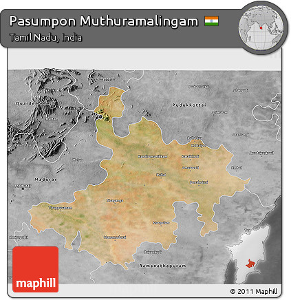 Satellite 3D Map of Pasumpon Muthuramalingam, desaturated