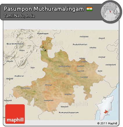 Satellite 3D Map of Pasumpon Muthuramalingam, shaded relief outside