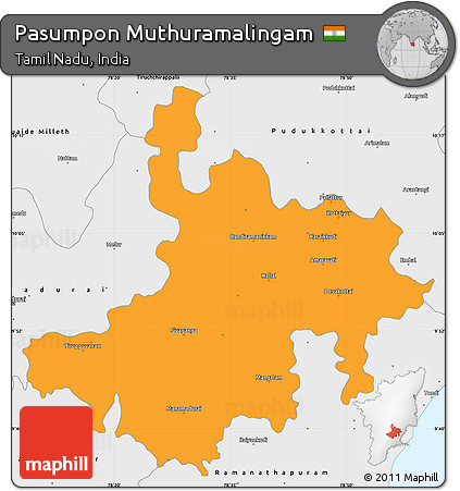 Political Simple Map of Pasumpon Muthuramalingam, single color outside, borders and labels