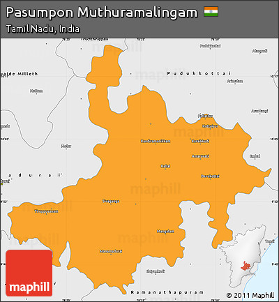 Political Simple Map of Pasumpon Muthuramalingam, single color outside, borders and labels