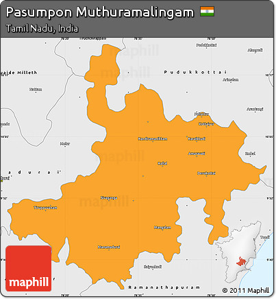 Political Simple Map of Pasumpon Muthuramalingam, single color outside, borders and labels