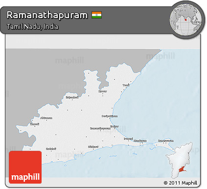 Gray 3D Map of Ramanathapuram, single color outside