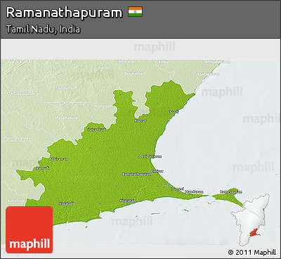 Physical 3D Map of Ramanathapuram, lighten
