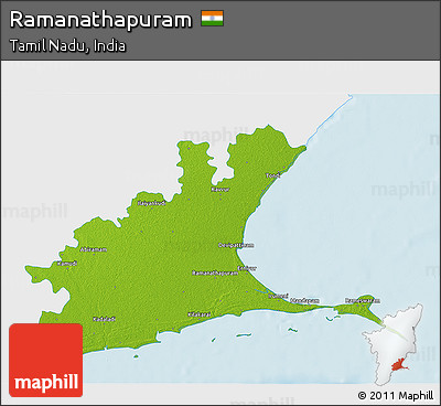 Physical 3D Map of Ramanathapuram, single color outside