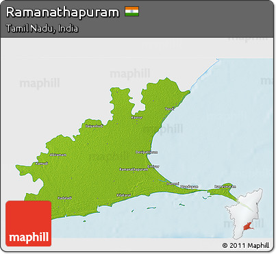 Physical 3D Map of Ramanathapuram, single color outside