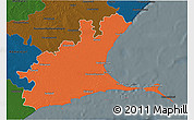 Political 3D Map of Ramanathapuram, darken
