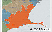 Political 3D Map of Ramanathapuram, semi-desaturated