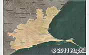 Satellite 3D Map of Ramanathapuram, darken, semi-desaturated