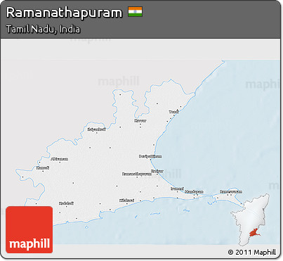 Silver Style 3D Map of Ramanathapuram, single color outside