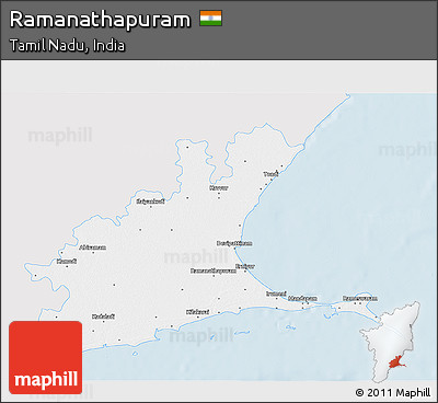 Silver Style 3D Map of Ramanathapuram, single color outside