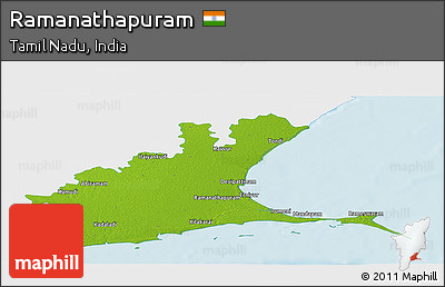 Physical Panoramic Map of Ramanathapuram, single color outside