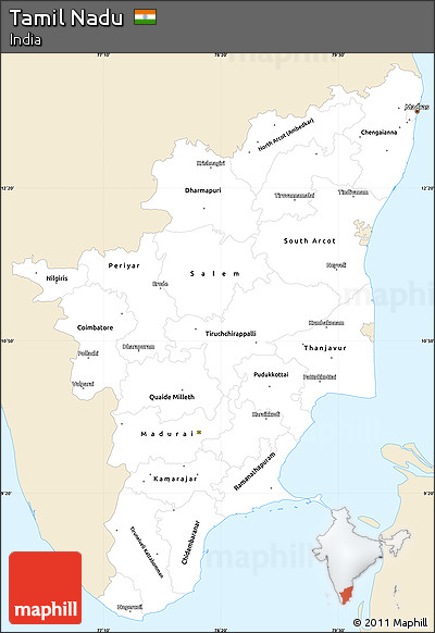 Classic Style Simple Map of Tamil Nadu, single color outside