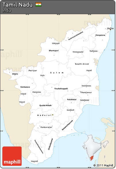 Classic Style Simple Map of Tamil Nadu, single color outside