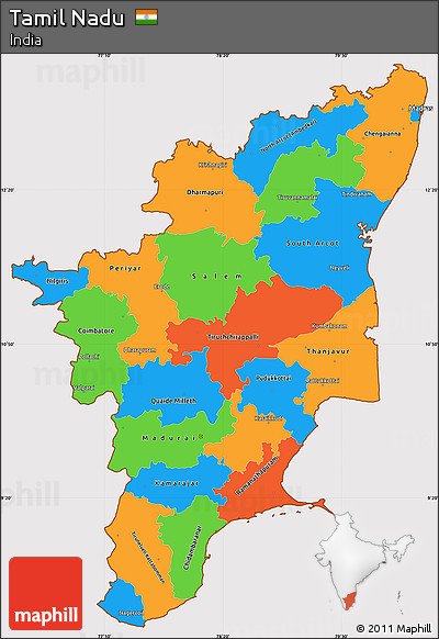 Political Simple Map of Tamil Nadu, cropped outside