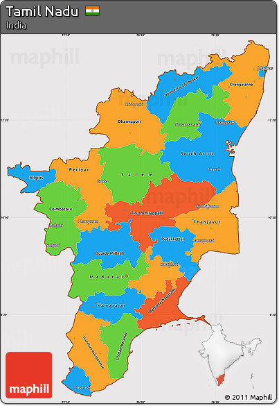 Political Simple Map of Tamil Nadu, cropped outside