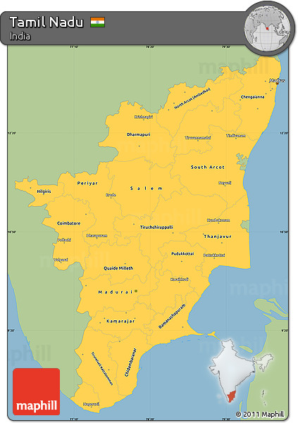 Savanna Style Simple Map of Tamil Nadu, single color outside