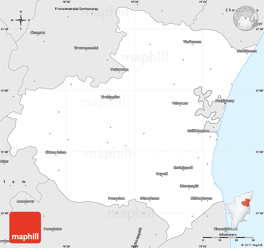 Arcot In Tamil Nadu Map Silver Style Simple Map Of South Arcot