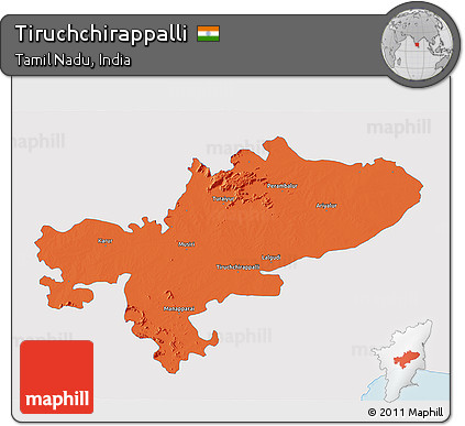 Political 3D Map of Tiruchchirappalli, single color outside