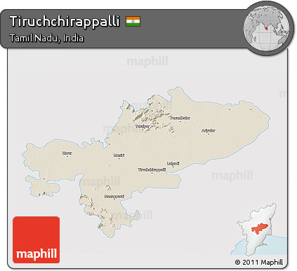 Shaded Relief 3D Map of Tiruchchirappalli, single color outside