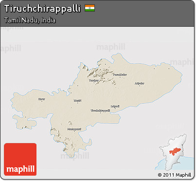 Shaded Relief 3D Map of Tiruchchirappalli, single color outside