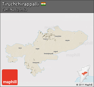 Shaded Relief 3D Map of Tiruchchirappalli, single color outside
