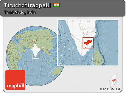 Savanna Style Location Map of Tiruchchirappalli, highlighted country, hill shading