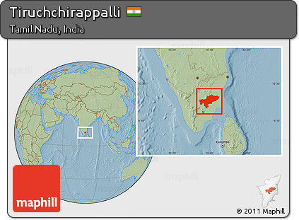 Savanna Style Location Map of Tiruchchirappalli, hill shading