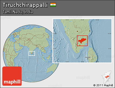 Savanna Style Location Map of Tiruchchirappalli, hill shading
