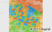 Political 3D Map of Uttar Pradesh, political shades outside