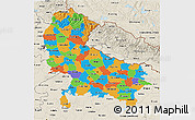 Political 3D Map of Uttar Pradesh, shaded relief outside