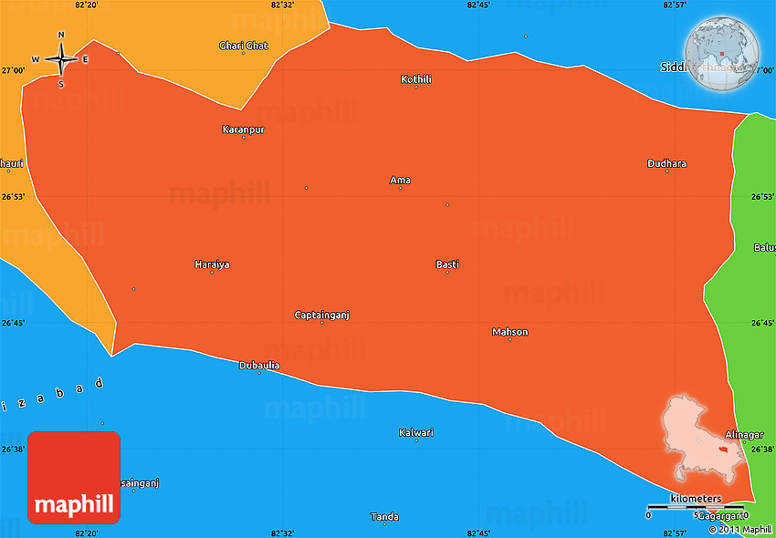 Political Simple Map of Basti