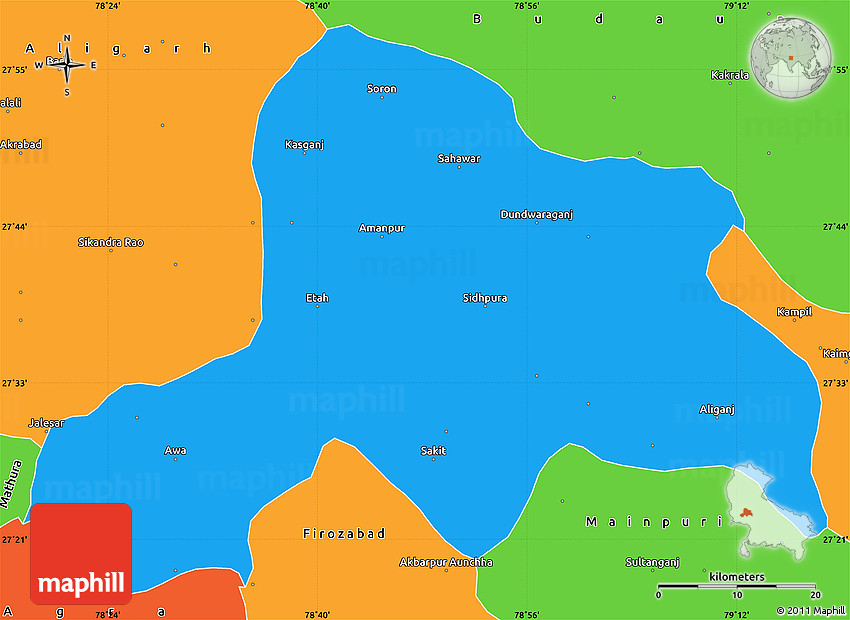 Political Simple Map of Etah