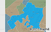 Political 3D Map of Jhansi, semi-desaturated