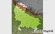 Physical Map of Uttar Pradesh, darken