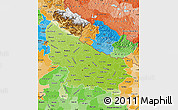 Physical Map of Uttar Pradesh, political shades outside