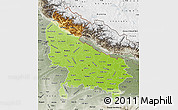 Physical Map of Uttar Pradesh, semi-desaturated