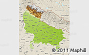 Physical Map of Uttar Pradesh, shaded relief outside