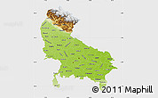 Physical Map of Uttar Pradesh, single color outside