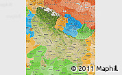 Satellite Map of Uttar Pradesh, political shades outside