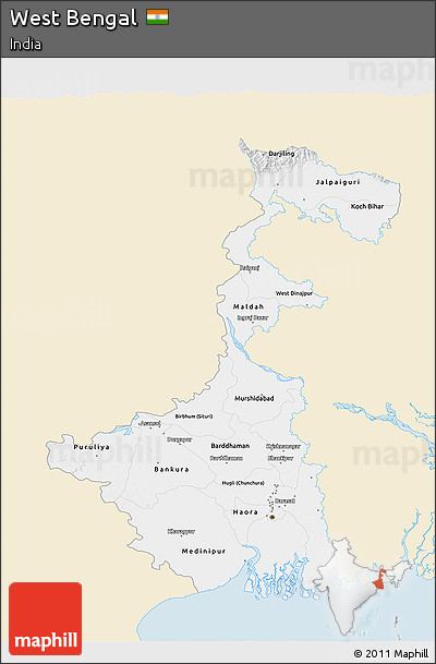 Classic Style 3D Map of West Bengal, single color outside