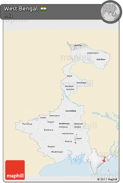 Classic Style 3D Map of West Bengal, single color outside