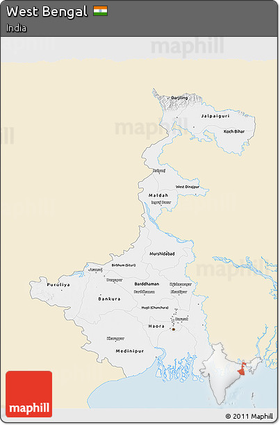 Classic Style 3D Map of West Bengal, single color outside