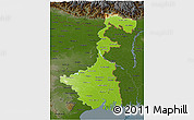Physical 3D Map of West Bengal, darken