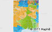 Physical 3D Map of West Bengal, political shades outside