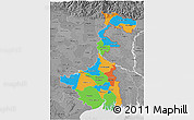 Political 3D Map of West Bengal, desaturated