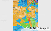 Political 3D Map of West Bengal, political shades outside