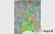 Political 3D Map of West Bengal, semi-desaturated